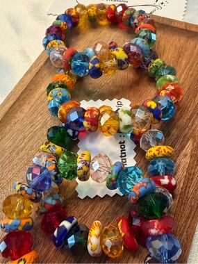 Colorful trade Beads mix with crystal beads Stretch Bracelet - Multicolor